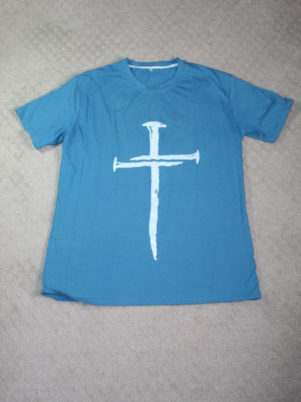 Teal Size M Railroad Spike Cross Short Sleeve T-Shirt